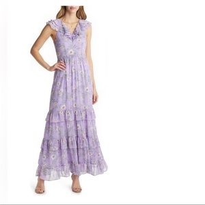 NWT VICI COLLECTION Women Floral Print Tiered Chiffon Maxi Dress Size M